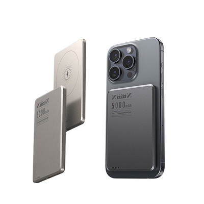 New 2-in-1 Ultra-thin Aluminum Alloy Mini Magnetic 15W 5000mAh Wireless Fast Charging Power Bank