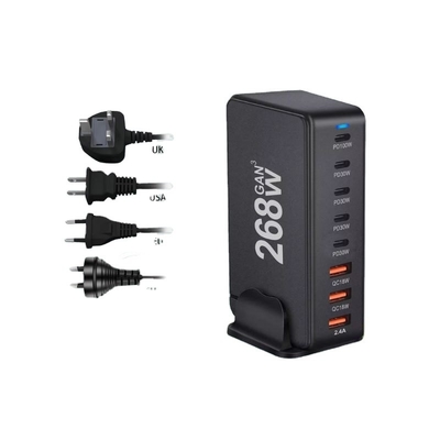 268w Gan Multi-ports Usb Type C Fast Charger Adapter Multiple Ports Pd Qc4.0 Desktop Fast Charger Mobile Phone Charger