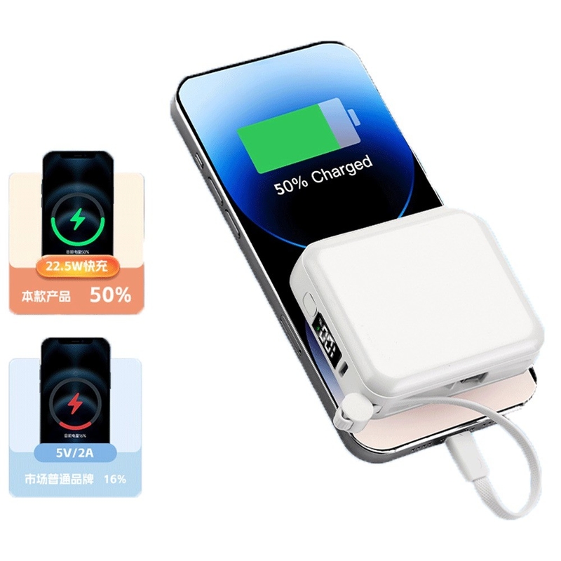 Portable Mini Power Bank 10000mAh 35W Super Fast Charging Power Banks With LED Display Built in Double-Cable Power Bank