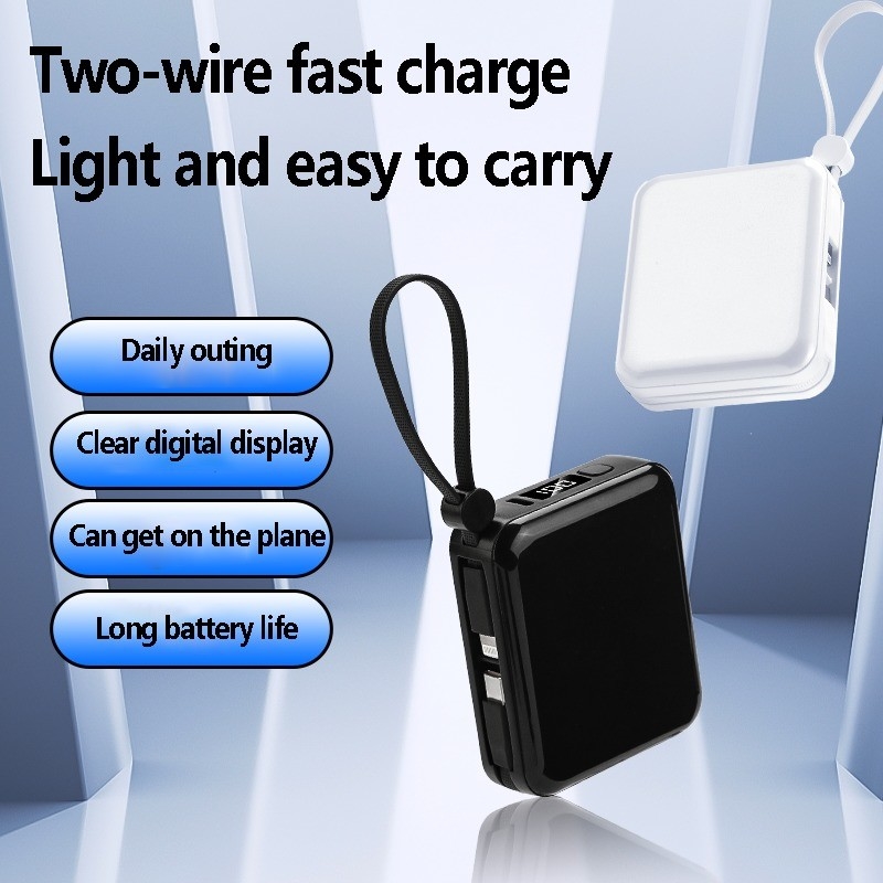 Portable Mini Power Bank 10000mAh 35W Super Fast Charging Power Banks With LED Display Built in Double-Cable Power Bank