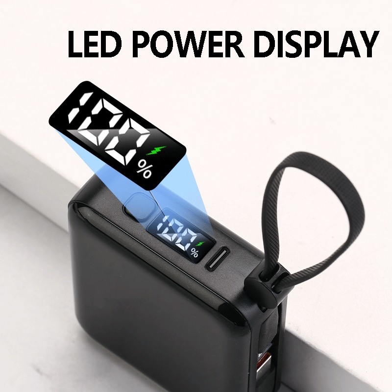 Portable Mini Power Bank 10000mAh 35W Super Fast Charging Power Banks With LED Display Built in Double-Cable Power Bank