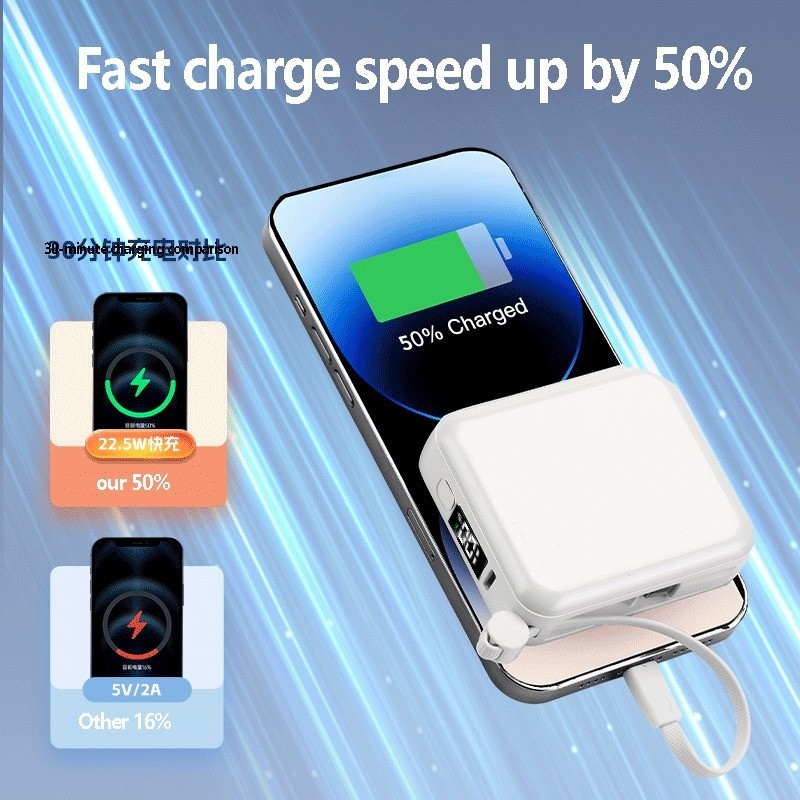 Portable Mini Power Bank 10000mAh 35W Super Fast Charging Power Banks With LED Display Built in Double-Cable Power Bank