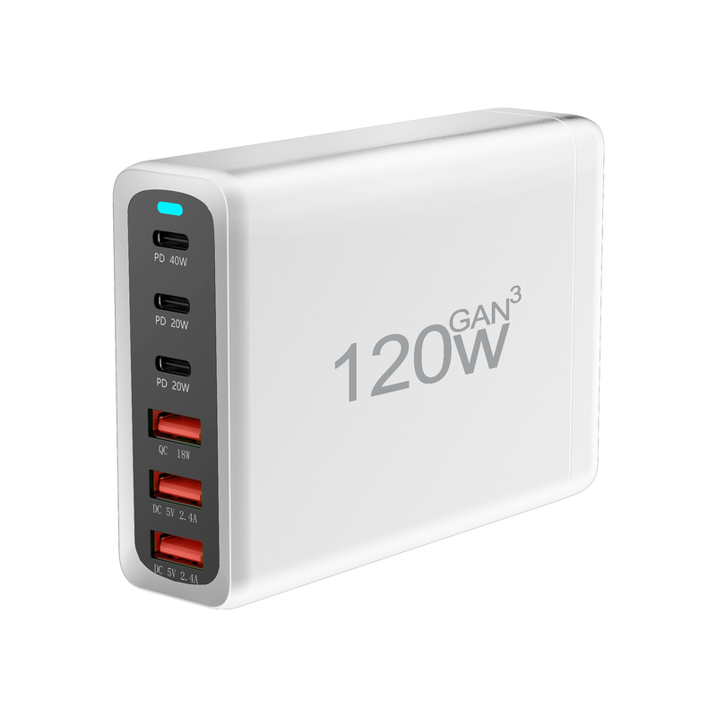 GaN 120W USB Type C Charging Station With Phone Fast Charger 6 Port Type-C Power Adapter for Iphone Pro and Samsung