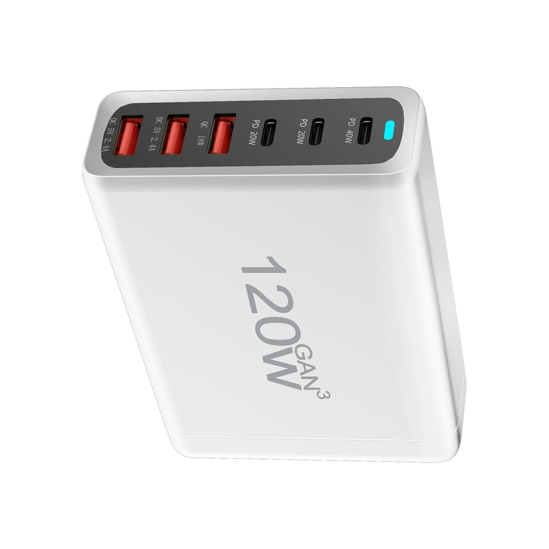 GaN 120W USB Type C Charging Station With Phone Fast Charger 6 Port Type-C Power Adapter for Iphone Pro and Samsung