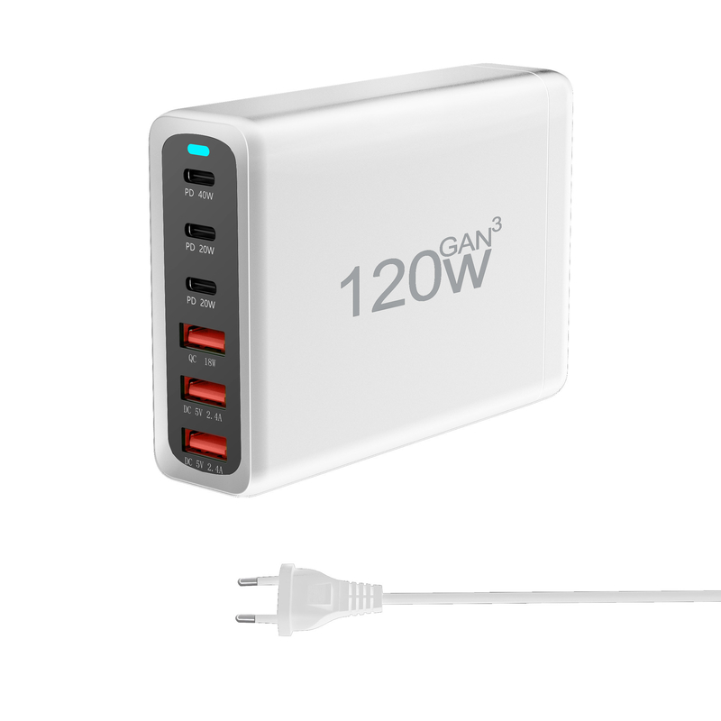 GaN 120W USB Type C Charging Station With Phone Fast Charger 6 Port Type-C Power Adapter for Iphone Pro and Samsung