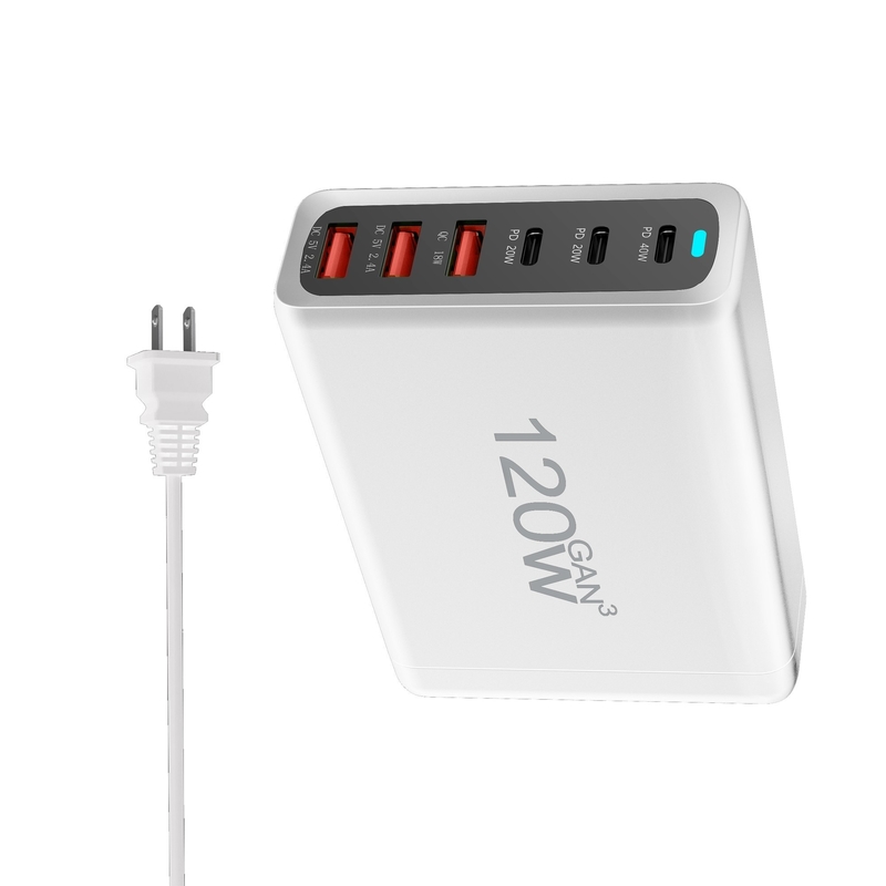 GaN 120W USB Type C Charging Station With Phone Fast Charger 6 Port Type-C Power Adapter for Iphone Pro and Samsung