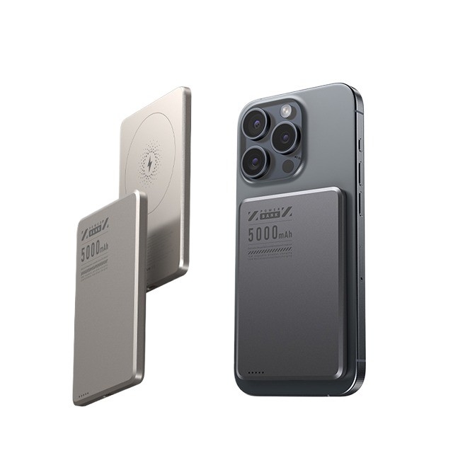 New 2-in-1 Ultra-thin Aluminum Alloy Mini Magnetic 15W 5000mAh Wireless Fast Charging Power Bank