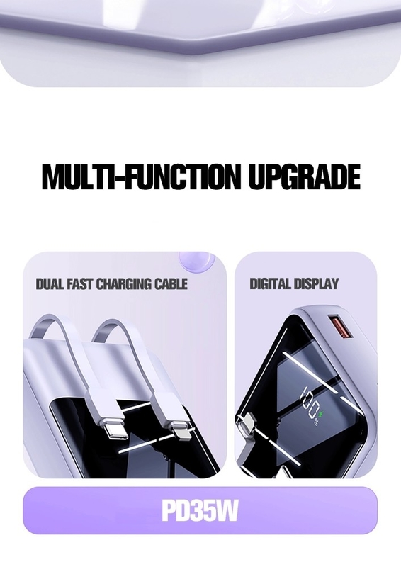 2024 NEW Power Bank 20000mAh Capacity 35W Super Fast Charging Power Banks With LED Display Built in Double-Cable Power Bank
