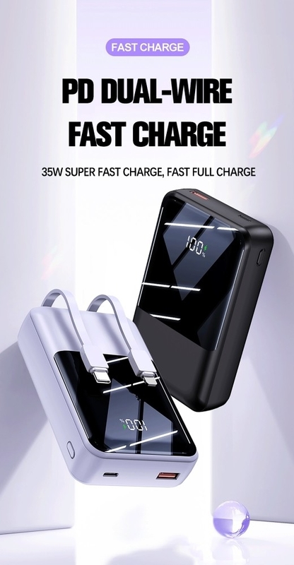 2024 NEW Power Bank 20000mAh Capacity 35W Super Fast Charging Power Banks With LED Display Built in Double-Cable Power Bank