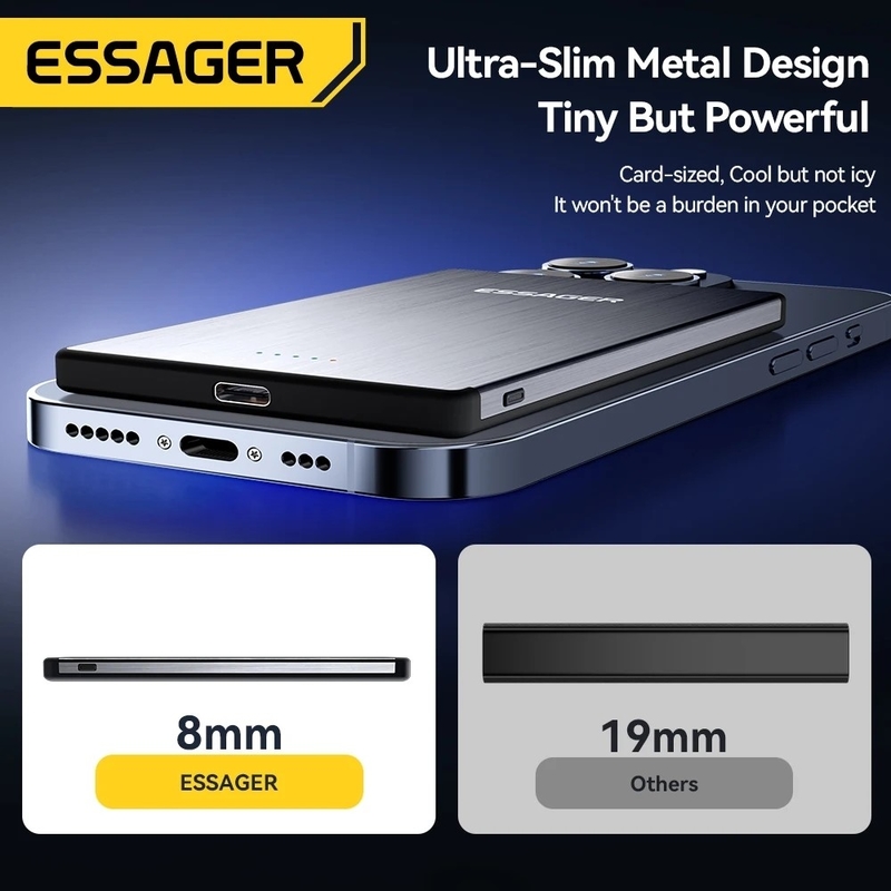 2025 PD 20W Metal Magnetic Wireless Charging Bank 5000mAh External Battery Charger for Iphone 15 14 13 ProMax Thin Charging Bank