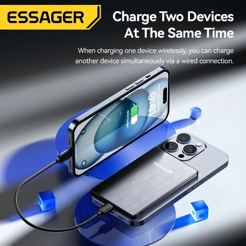 2025 PD 20W Metal Magnetic Wireless Charging Bank 5000mAh External Battery Charger for Iphone 15 14 13 ProMax Thin Charging Bank