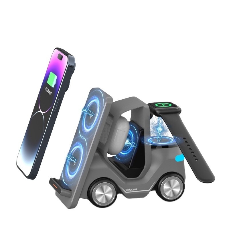 Three-in-One Wireless Charger Desktop Phone Holder Five-in-One Fast Charge for iphone 15W Ambience Light Car