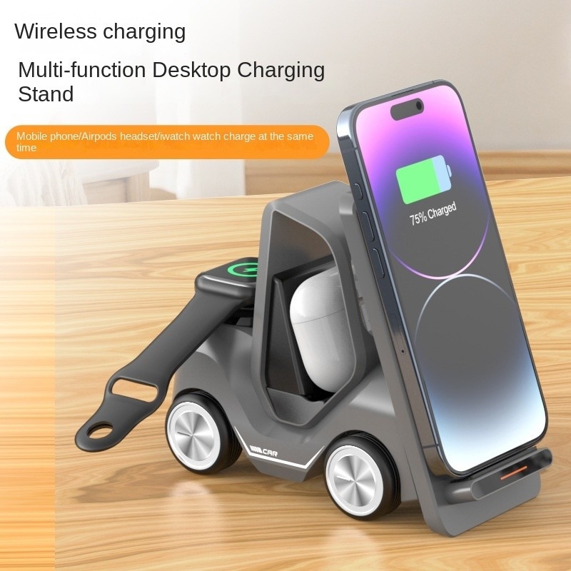 Three-in-One Wireless Charger Desktop Phone Holder Five-in-One Fast Charge for iphone 15W Ambience Light Car