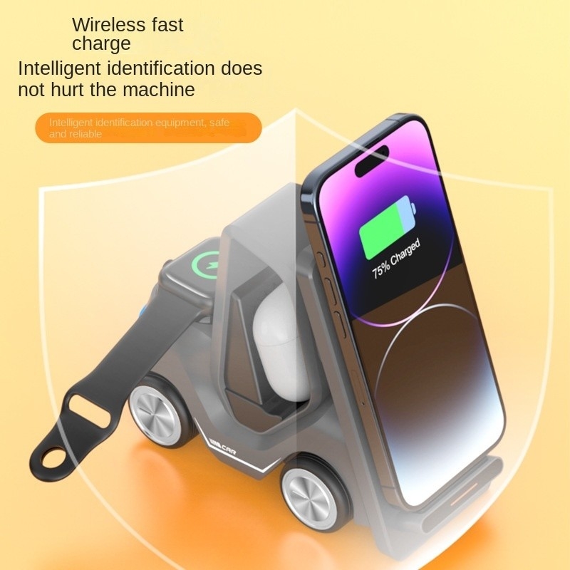 Three-in-One Wireless Charger Desktop Phone Holder Five-in-One Fast Charge for iphone 15W Ambience Light Car