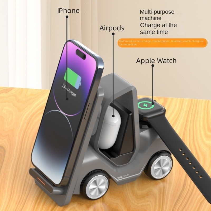 Three-in-One Wireless Charger Desktop Phone Holder Five-in-One Fast Charge for iphone 15W Ambience Light Car