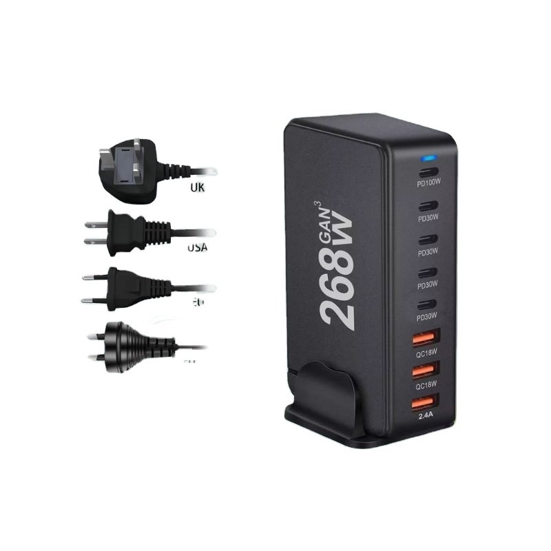 268w Gan Multi-ports Usb Type C Fast Charger Adapter Multiple Ports Pd Qc4.0 Desktop Fast Charger Mobile Phone Charger