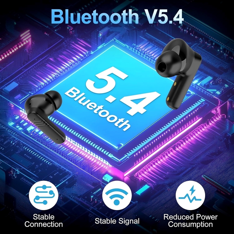Touch Screen 5.4 Headphones with 40H Playtime Deep Bass Stereo with Call ENC Noise Active Noise Cancelling Wireless Earbuds