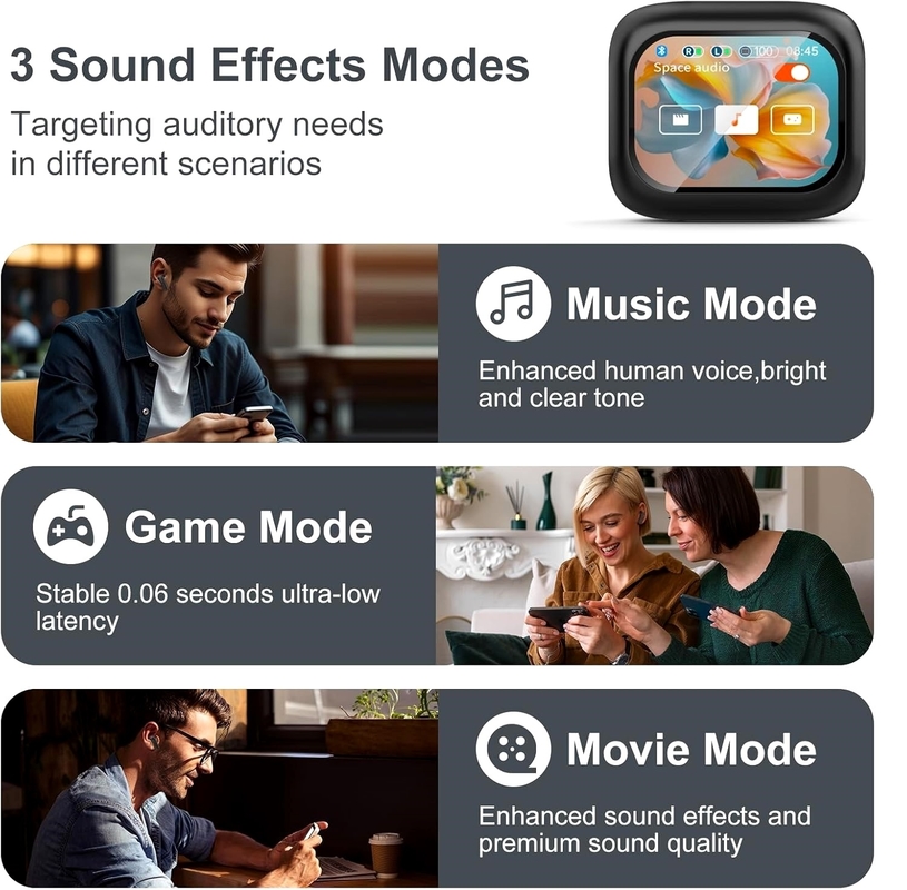 Touch Screen 5.4 Headphones with 40H Playtime Deep Bass Stereo with Call ENC Noise Active Noise Cancelling Wireless Earbuds