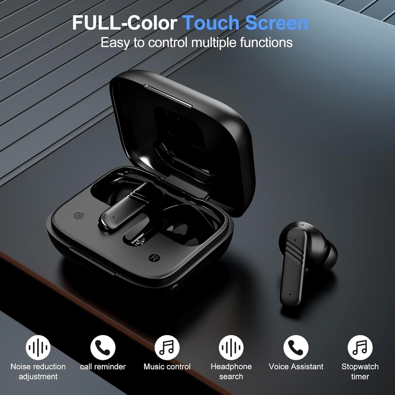 Touch Screen 5.4 Headphones with 40H Playtime Deep Bass Stereo with Call ENC Noise Active Noise Cancelling Wireless Earbuds