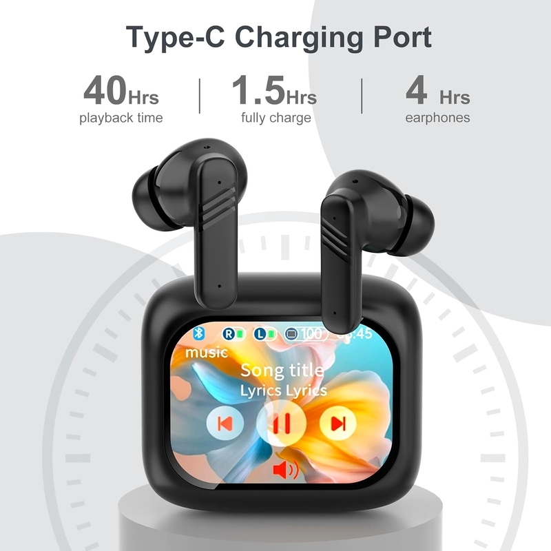 Touch Screen 5.4 Headphones with 40H Playtime Deep Bass Stereo with Call ENC Noise Active Noise Cancelling Wireless Earbuds