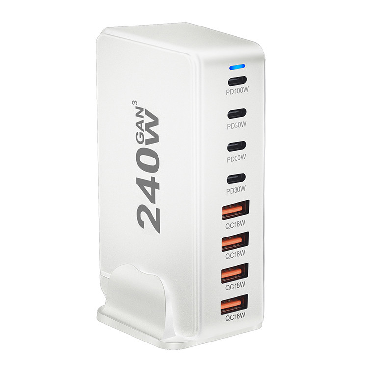 Superior Safety 240W GaN Fast Charger 8 in 1 USB C Charging Station Hub Block Multiple Devices