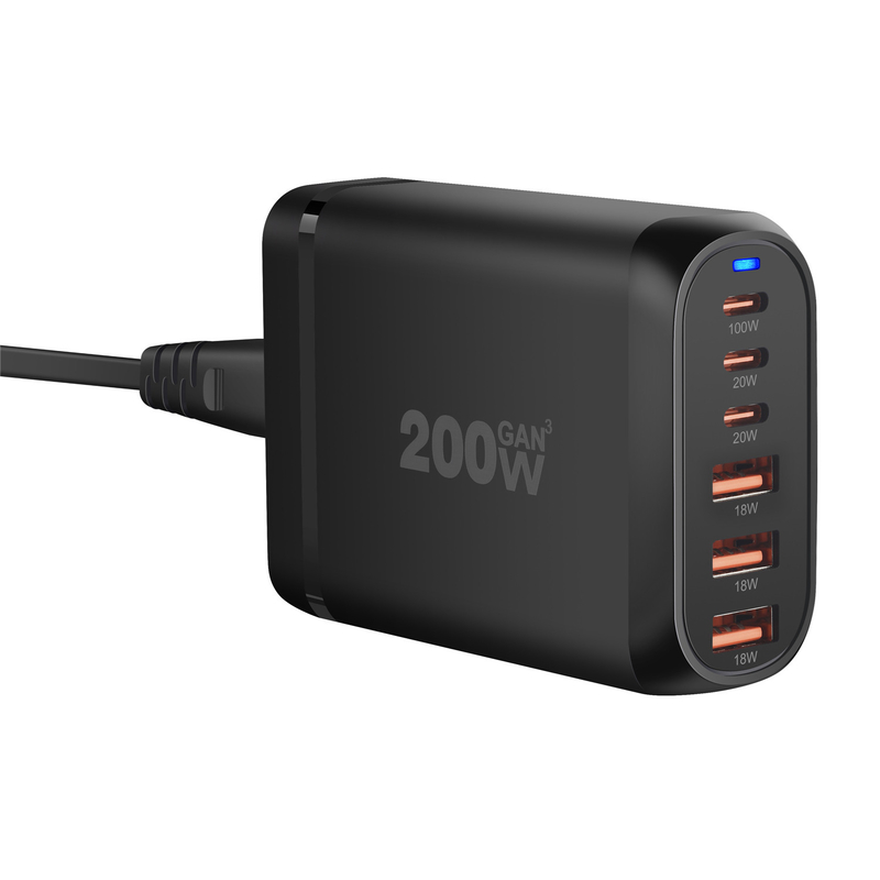 XZH Fast Charger 6 Ports 200W GaN Power Adapter PD 100W Fast Charger Type-C Charging Station for iPhone 15 Samsung Xiaomi