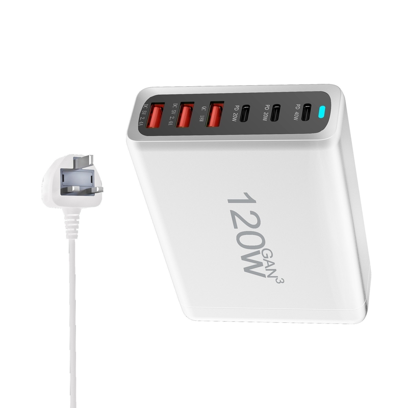 120W Multiple USB Charger 6 Ports Hub QC 18W Charging Phone Charger Station for IPhone IPad Tablet Cellphone USB Charger