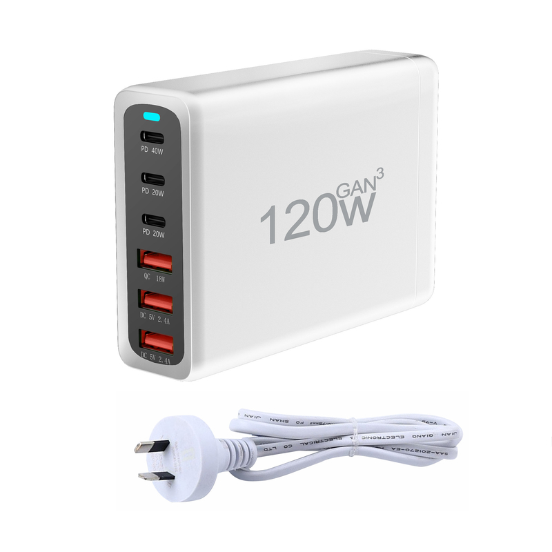 120W Multiple USB Charger 6 Ports Hub QC 18W Charging Phone Charger Station for IPhone IPad Tablet Cellphone USB Charger