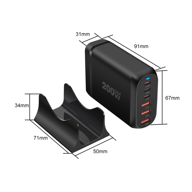 XZH Factory 200W USB C Mobile Phone PD 100W Fast Charging Station Charger Type C Adapter for Mobile Phone Samsung Xiaomi