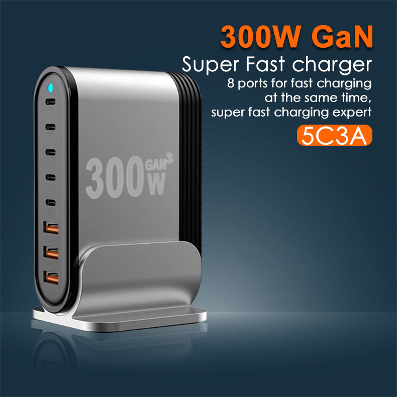 300W USB-C Charger 8-Port PD 100w 40w 12watt 5V 2.4a Fast Charger Station for MacBook I Phone